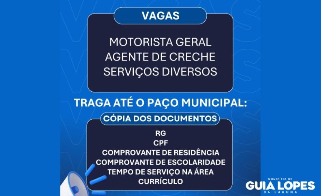 Prefeitura de Guia Lopes da Laguna abre Processo Seletivo