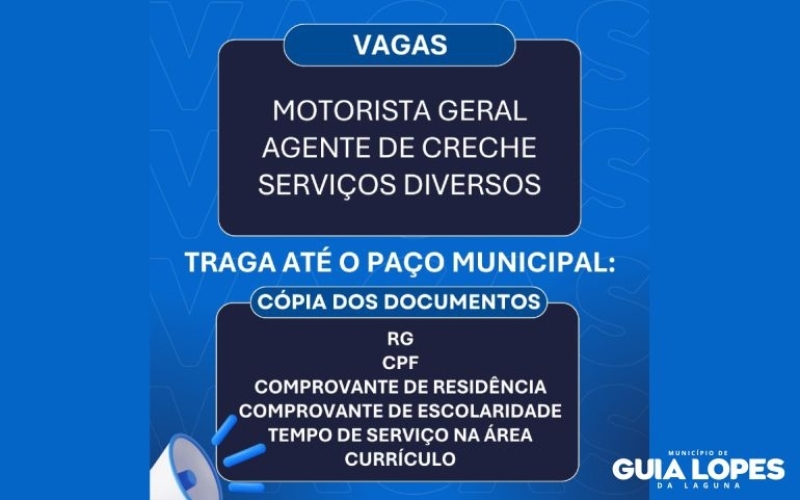 Prefeitura de Guia Lopes da Laguna abre Processo Seletivo